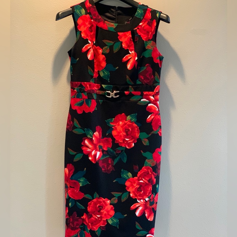 Floral Black and Red Women's Dress